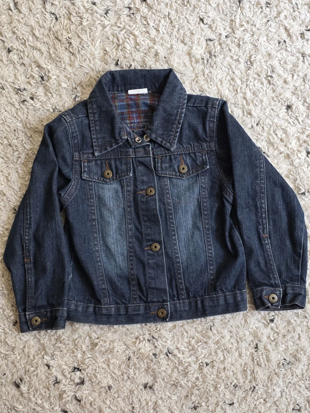 Wrangler  3t Dark Blue Denim Kids Jacket with Plaid Lining